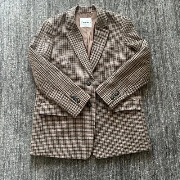 Everlane The Oversized Blazer in Camel Houndstooth, Wool Blend, Size 8 - Picture 2 of 11